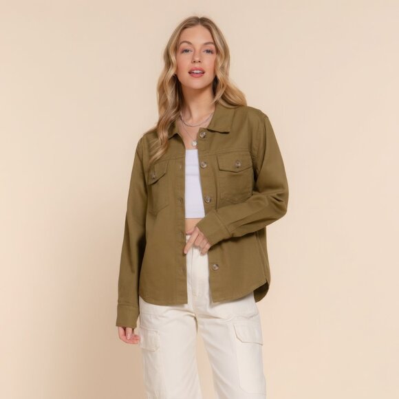 Button Down Cotton Denim Shacket - Picture 2 of 6